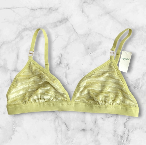 aerie Other - New Aerie Velvet Mesh Stripe Triangle Bralette‎ Bra Large NWT